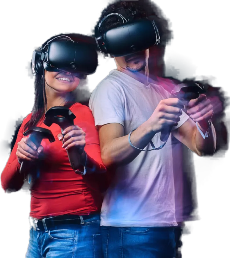 Two friends wearing VR gear